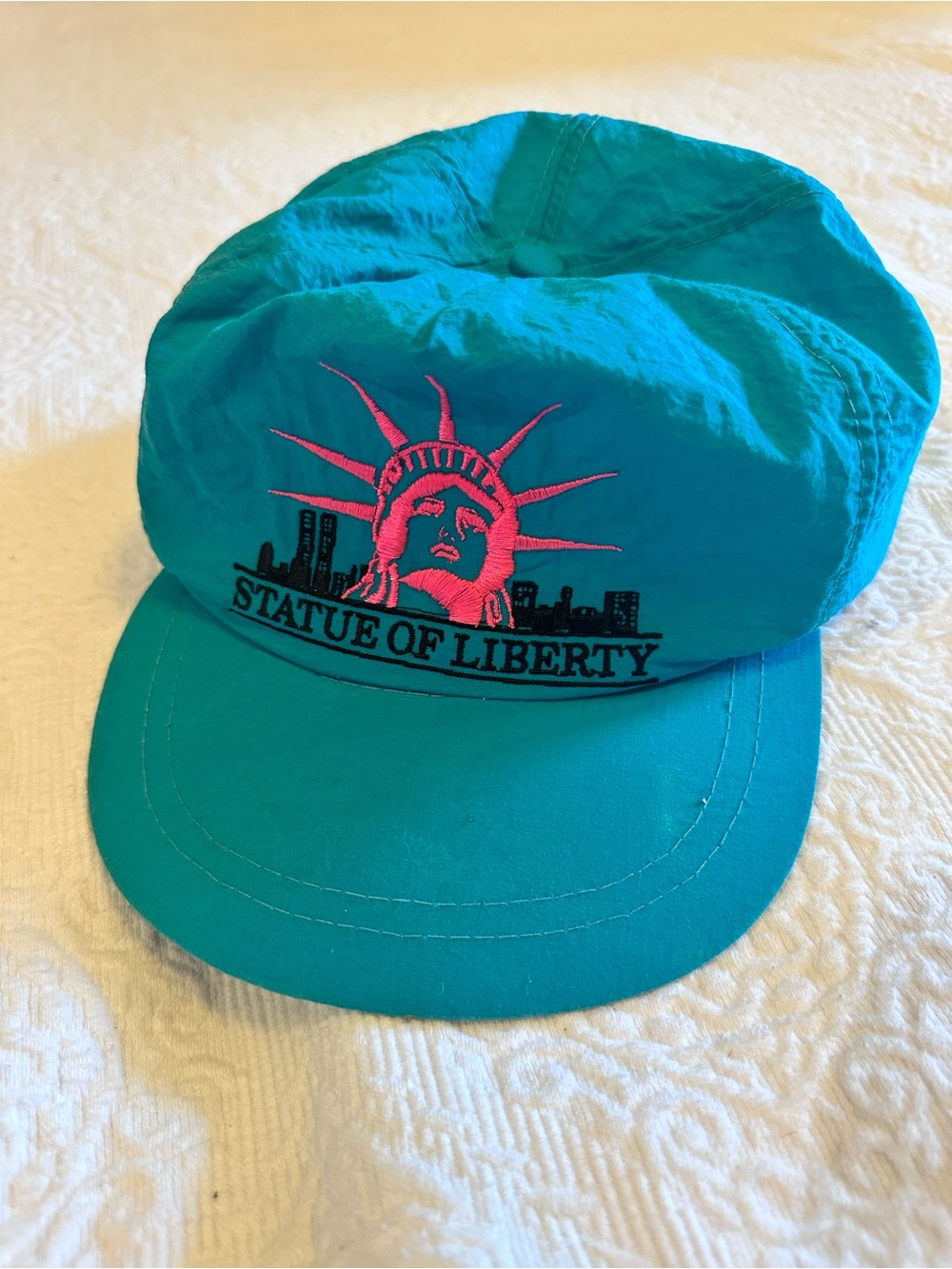Vintage 90s Statue of Liberty New York Souvenir Teal Snapback Baseball Cap